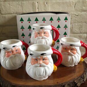 Lot of 4 Vtg 1986 Avon Jolly Santa Christmas Mugs Handpainted